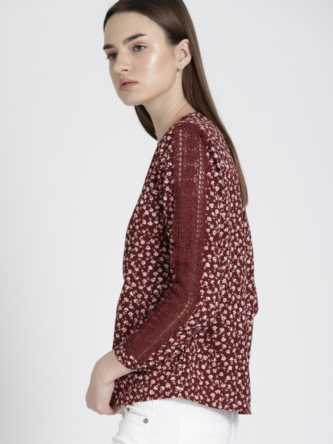 

Chemistry Women Burgundy Printed Shirt Style Top