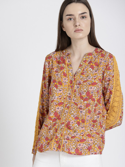 

Chemistry Women Mustard Yellow Printed Top