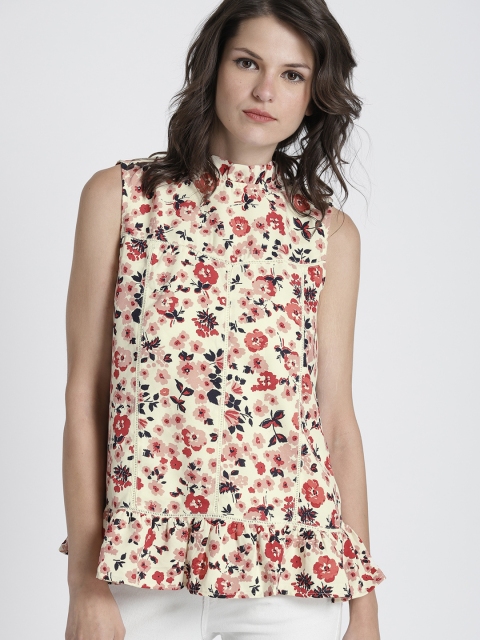

Chemistry Women Cream-Coloured & Red Printed Top