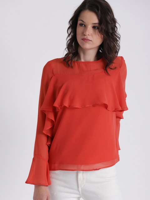 

Chemistry Women Rust Orange Layered Solid Top