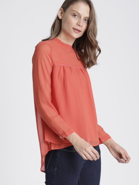 

Chemistry Women Rust Orange Solid A-Line High-Low Hem Top