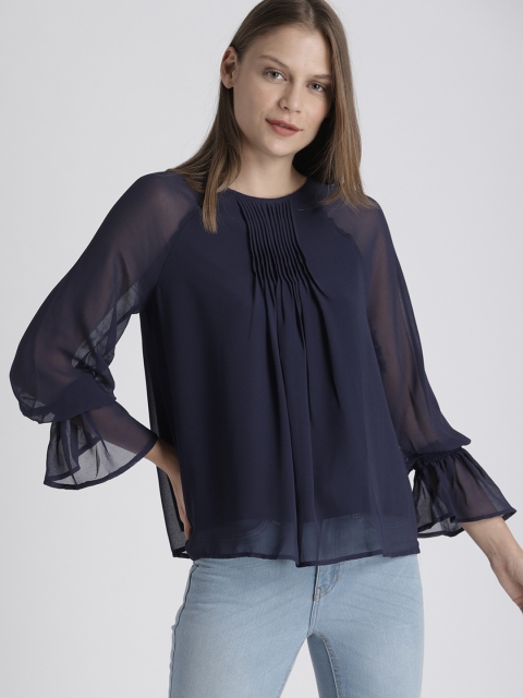 

Chemistry Women Navy Blue Solid A-Line Top