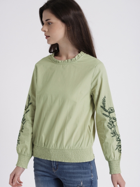 

Chemistry Women Green Embroidered Blouson Top