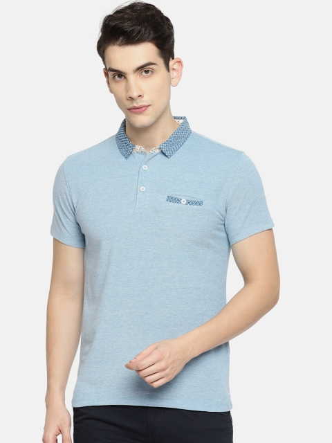 

V Dot Men Blue Solid Polo Collar T-shirt