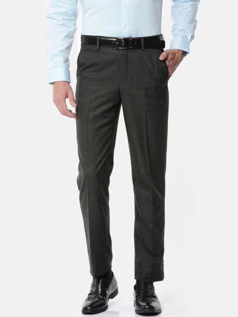 

Van Heusen Men Charcoal Grey Custom Regular Fit Self Design Formal Trousers