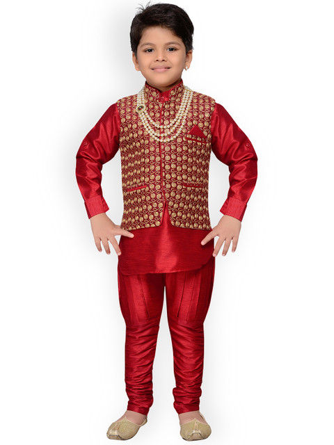 

Aj DEZInES Boys Maroon Embroidered Kurta with Pyjamas