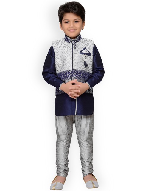 

Aj DEZInES Boys Blue & Grey Self Design Kurta with Pyjamas