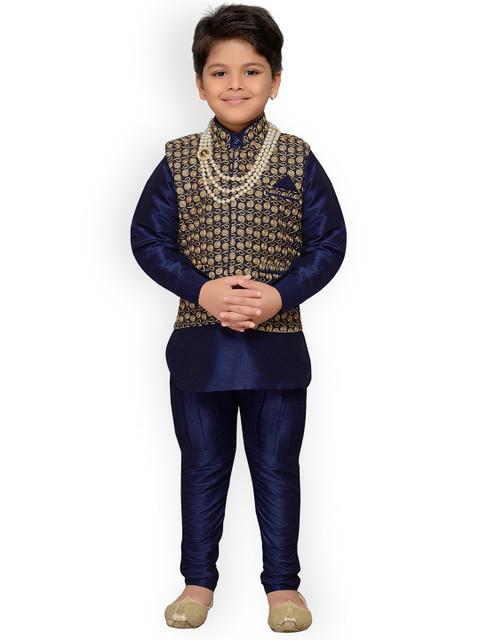 

Aj DEZInES Boys Blue & Beige Embroidered Kurta with Pyjamas