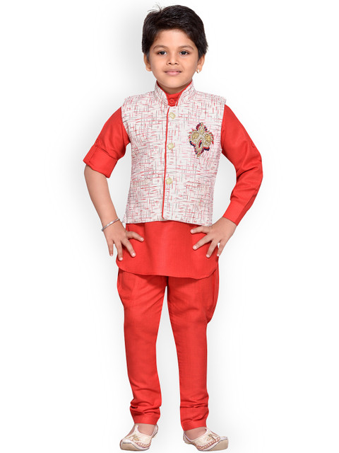 

Aj DEZInES Boys Red & Off-White Printed Kurta with Pyjamas