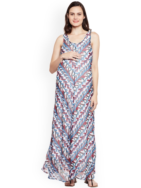 

Oxolloxo Women White Printed Maternity Maxi Dress