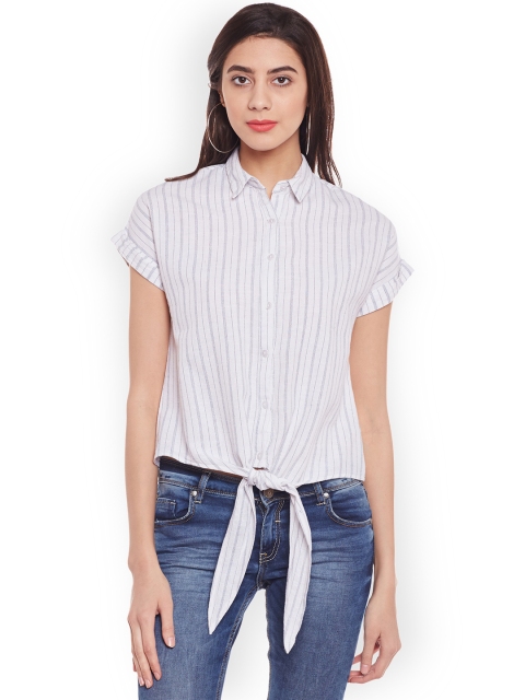 

Oxolloxo Women White Comfort Regular Fit Striped Casual Shirt