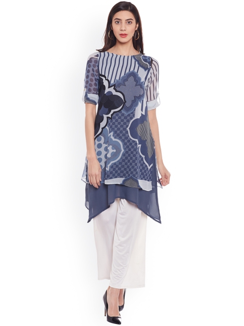 

Oxolloxo Women Grey & Blue Printed Tunic