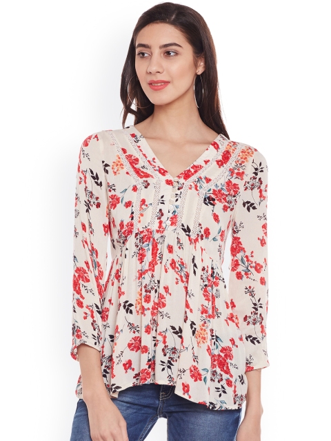 

Oxolloxo Women Peach-Coloured Floral Print Empire Top