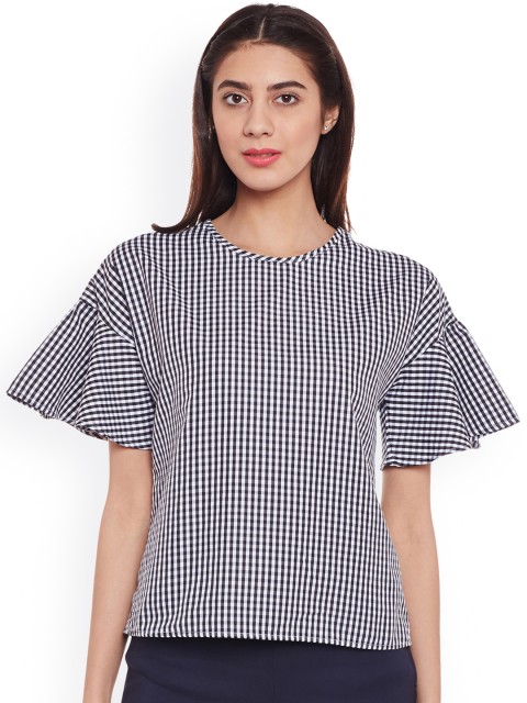 

Oxolloxo Women Navy Blue Checked Top