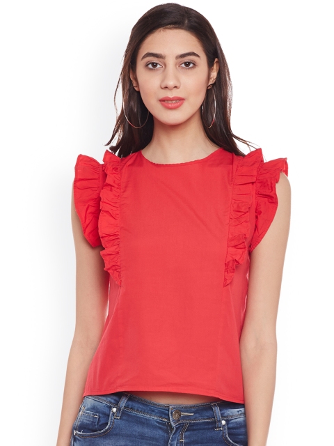 

Oxolloxo Women Red Solid Pure Cotton Top