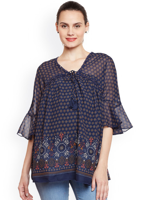 

Oxolloxo Women Navy Blue Printed Maternity Top