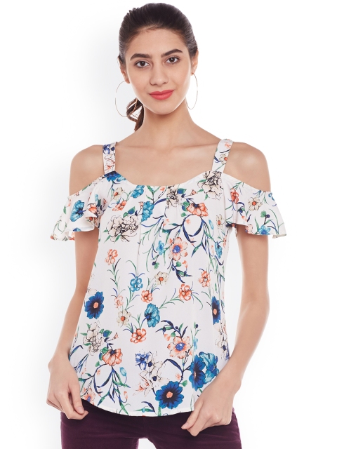 

Oxolloxo Women Off-White Printed Cold-Shoulder Top