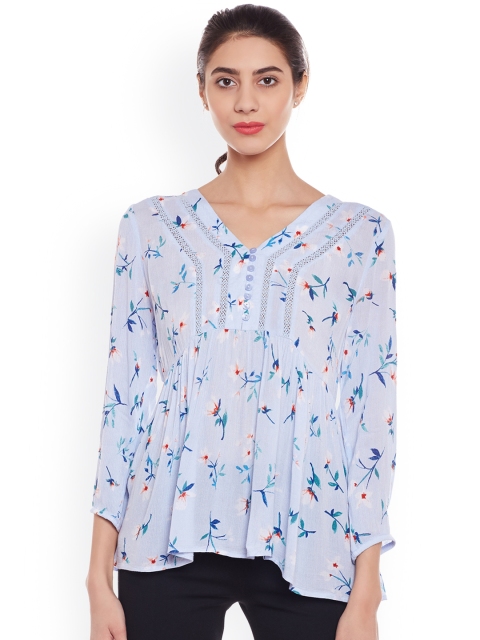 

Oxolloxo Women Blue Floral Print Empire Top