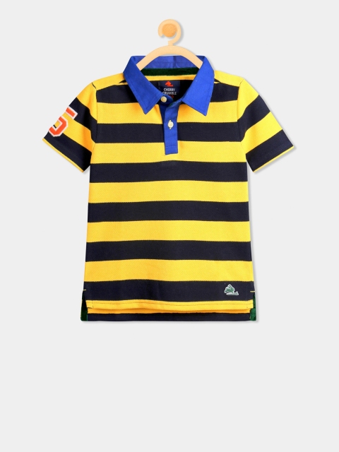 

Cherry Crumble Boys Yellow Striped Polo Collar T-shirt