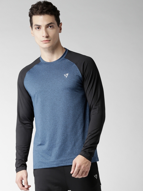 

SEVEN by MS Dhoni Men Blue Aggro Solid Round Neck Running T-shirt