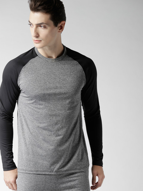 

SEVEN by MS Dhoni Men Grey Melange Aggro Solid Round Neck Running T-shirt, Charcoal