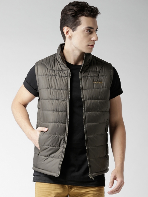 

SEVEN by MS Dhoni Men Olive Green Solid Puffer Jacket