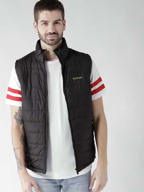 

SEVEN by MS Dhoni Men Black Solid Puffer Jacket