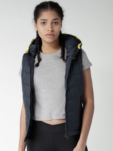 

SEVEN by MS Dhoni Women Navy Blue Solid Padded Jacket