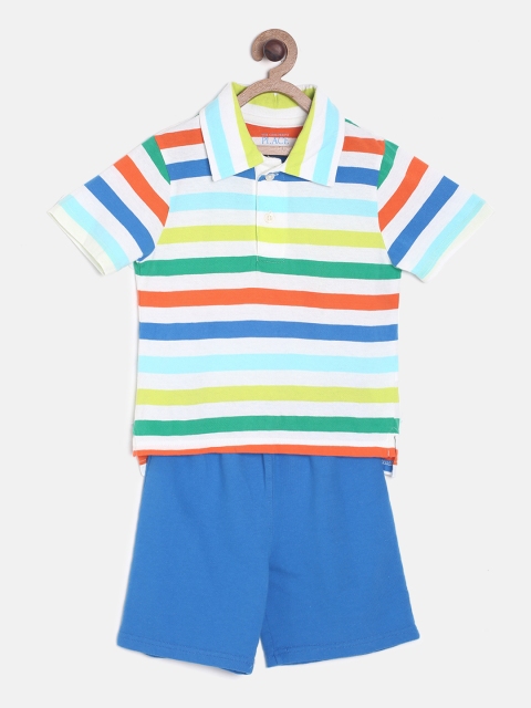 

The Childrens Place Boys Blue & Multicoloured Striped T-shirt with Shorts