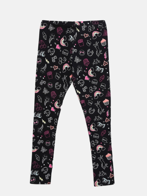 

The Childrens Place Girls Black Printed Leggings