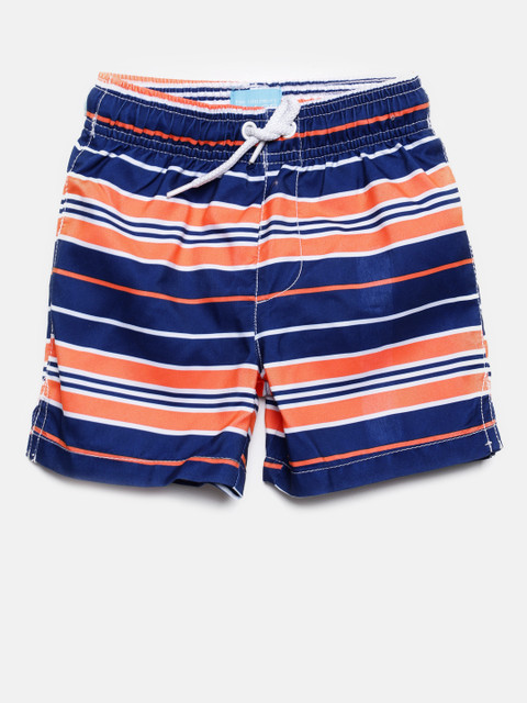 

The Childrens Place Boys Blue & Orange Striped Swim Shorts