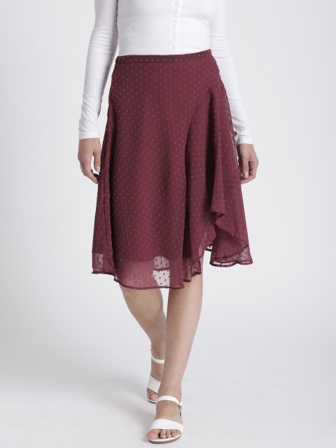 

Chemistry Women Maroon Self-Design Knee Length Flared Skirt