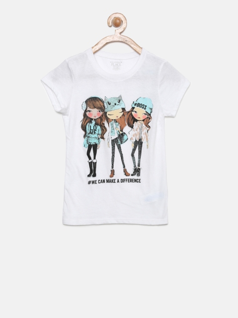 

The Childrens Place Girls White Printed Round Neck T-shirt