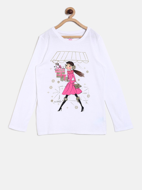 

The Childrens Place Girls White Printed Round Neck T-shirt