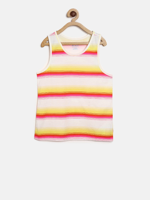 

The Childrens Place Girls Off-White Striped Round Neck T-shirt