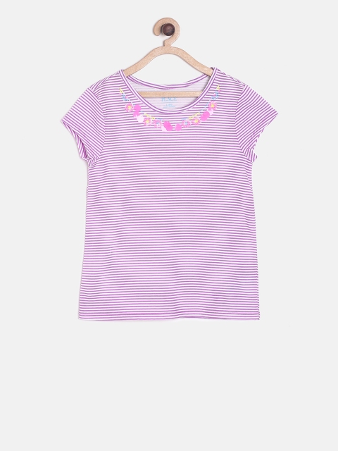 

The Childrens Place Girls Purple Striped Round Neck T-shirt
