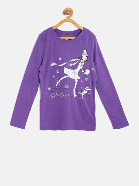 

The Childrens Place Girls Purple Printed Round Neck T-shirt