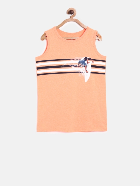 

The Childrens Place Boys Peach-Coloured Striped Round Neck T-shirt