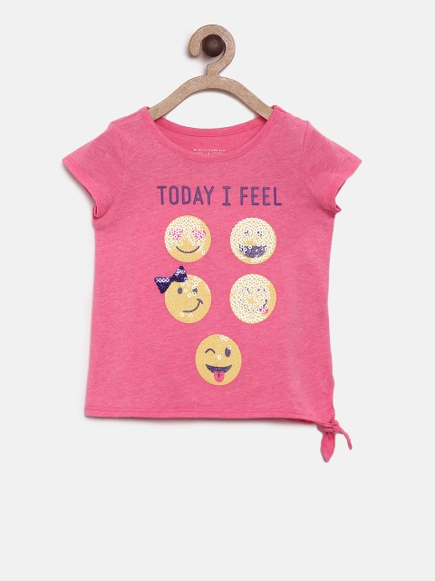 

The Childrens Place Girls Pink Smiley Print Round Neck Top