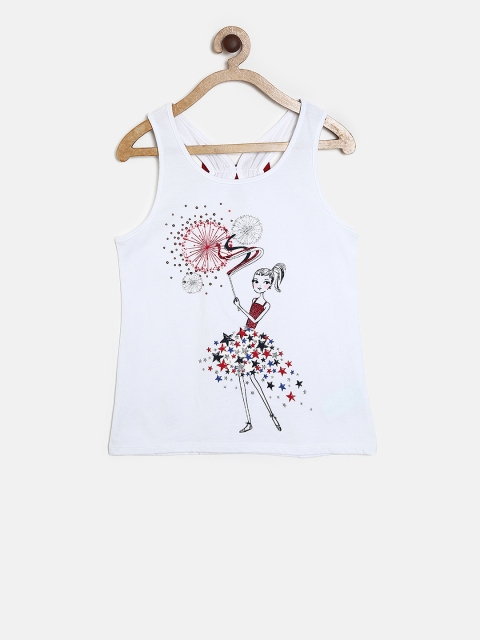 

The Childrens Place Girls White Printed Tank Pure Cotton Top