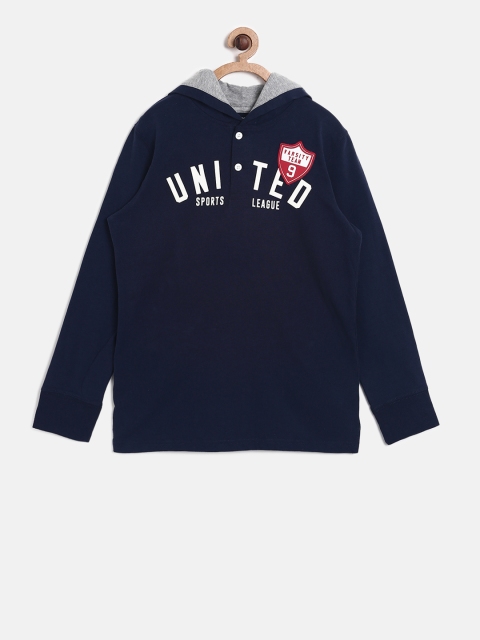 

The Childrens Place Boys Navy Blue Solid Hood T-shirt