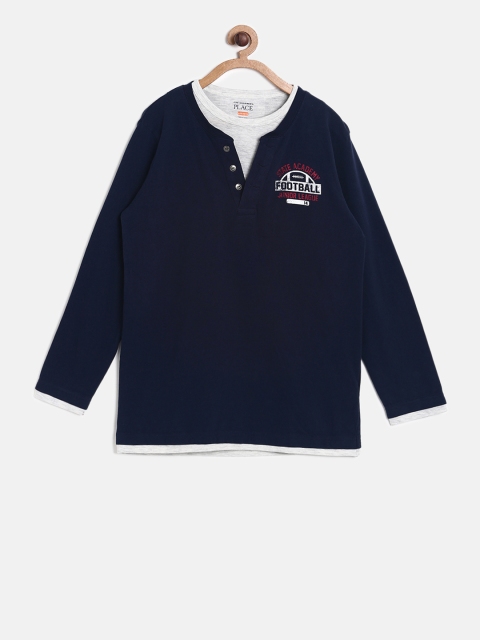 

The Childrens Place Boys Navy Blue Solid Henley Neck T-shirt