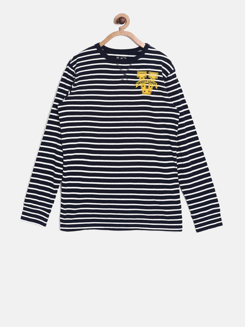 

The Childrens Place Boys Navy Blue Striped Round Neck T-shirt