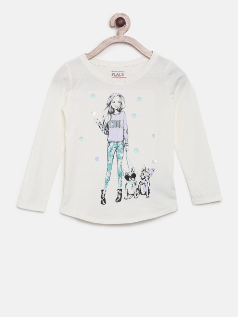 

The Childrens Place Girls White Printed Round Neck T-shirt
