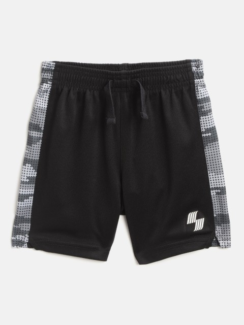 

The Childrens Place Boys Black Solid Sports Shorts with Printed Side Panel