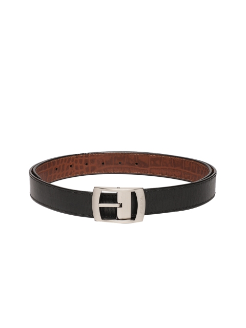 

Hidesign Men Tan Brown & Black Leather Textured Belt