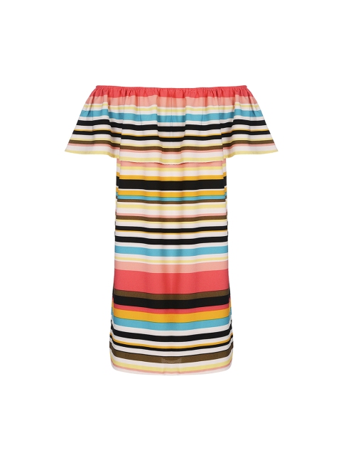 

One Friday Girls Multicoloured Striped A-Line Off-Shoulder Dress, Multi