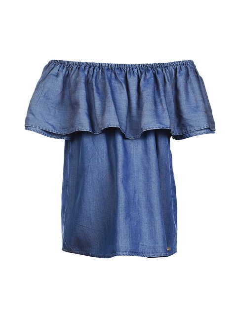 

NuBella Plus Size Women Blue Ethil Lyocell Ruffle Sleeve Denim Top