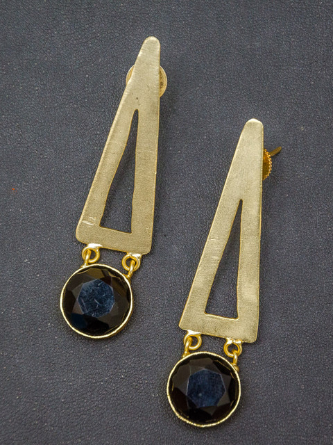 

Priyaasi Black Gold-Plated Stone-Studded Handcrafted Triangular Drop Earrings
