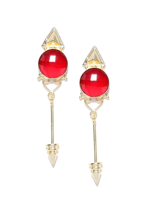 

Priyaasi Red Gold-Plated Stone-Studded Handcrafted Geometric Drop Earrings